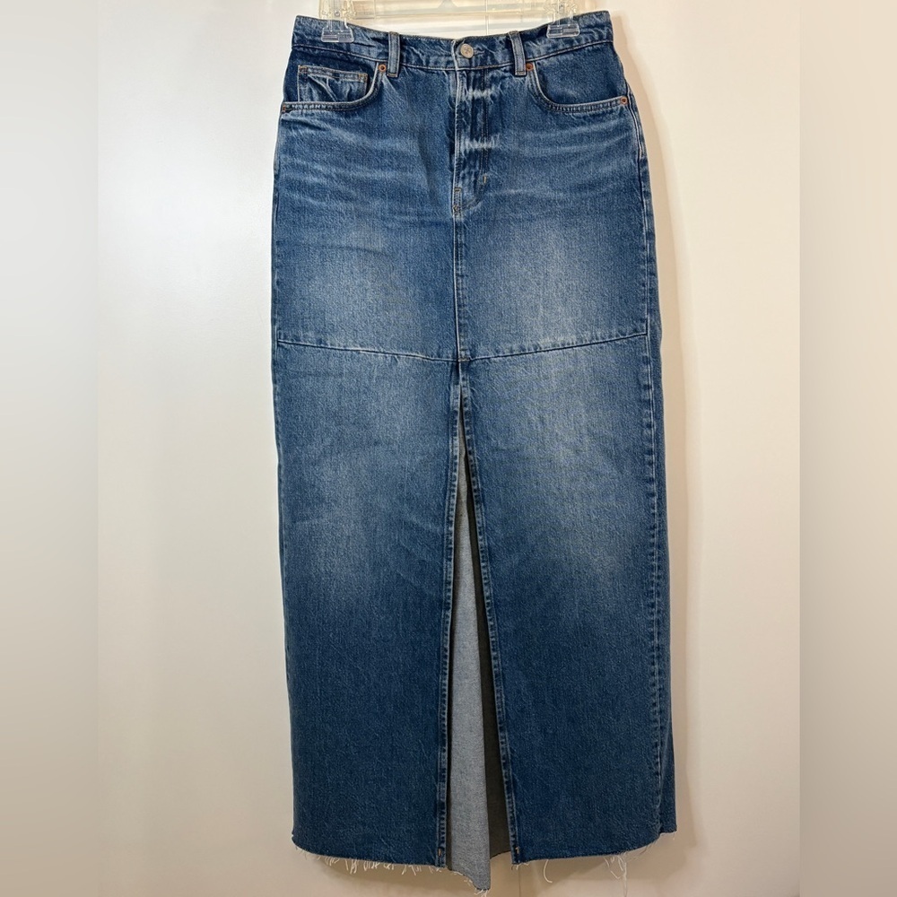 Reformation Nico Denim Midi Skirt | High Rise Front Slit | Size 26